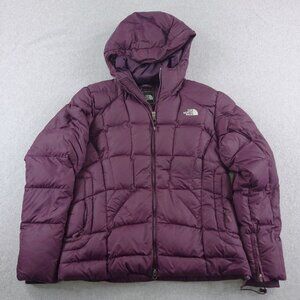 North Face Jacket Womens Large Maroon Puffer Goose Down Winter Hooded Jacket